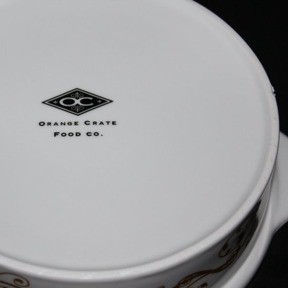 Vintage Orange Crate Vegetable Bowl | White Lidded Bowl With Gold Scrollwork - Picture 6 of 6